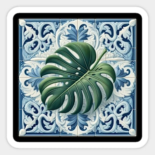 Classic Delft Tile With Monstera Leaf No.2 Sticker